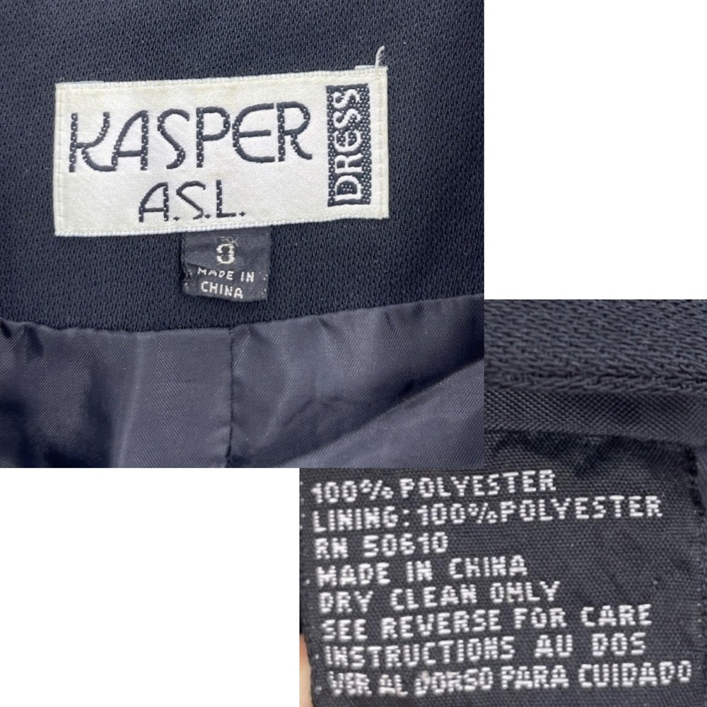 Kasper A.S.L. Black Blazer 8 Padded Shoulders Faux Pockets Button Front - Picture 7 of 8
